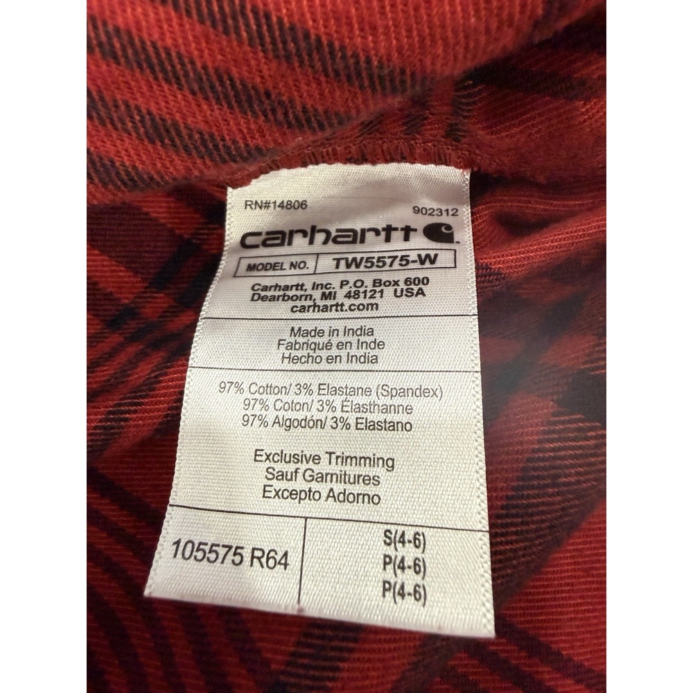Carhartt Women's XL Size 16-18 Rugged Flex Tunic Midweight Red Black Flannel - Picture 6 of 8